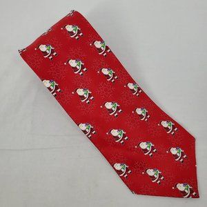 FN Red Silk Necktie Santa Claus Snowfakes Men's